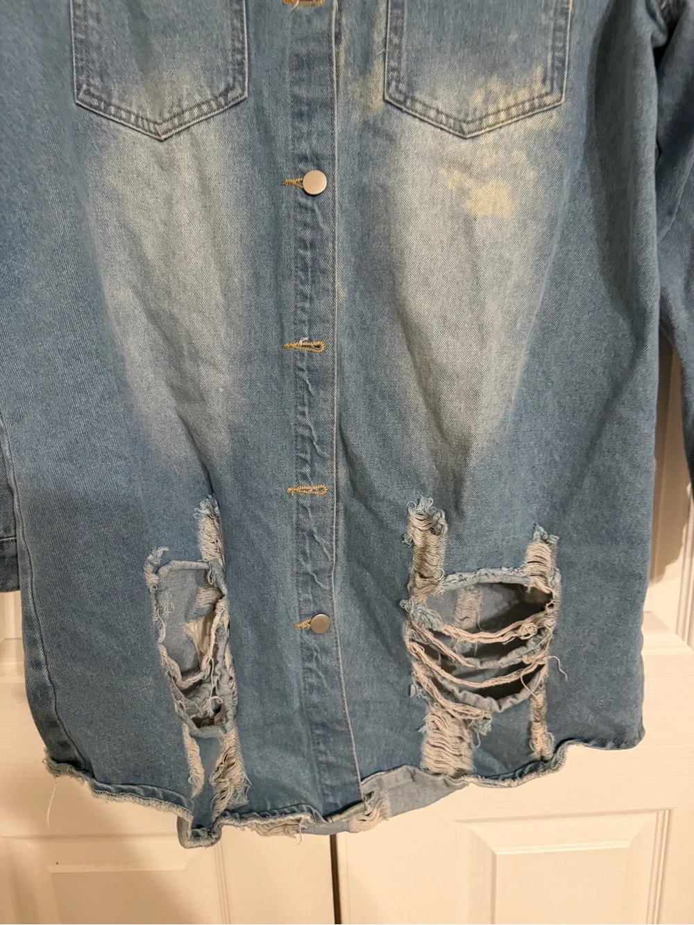 Denim Button-Front Girls' Long Shirt Jacket - Light Blue